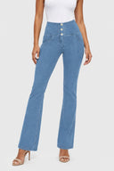 WRUP Denim - High Waisted - Bell Bottom Flare - Light Blue + Blue Stitching