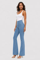 WRUP Denim - High Waisted - Bell Bottom Flare - Light Blue + Blue Stitching