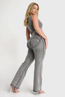 WRUP Denim with Front Pockets - Super High Waisted - Flare - Grey + Black Stitching