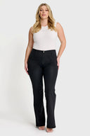 WRUP Denim with Front Pockets - Super High Waisted - Flare - Black + Black Stitching