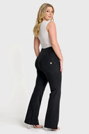 WRUP Denim with Front Pockets - Super High Waisted - Flare - Black + Black Stitching