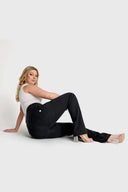 WRUP Denim with Front Pockets - Super High Waisted - Flare - Black + Black Stitching