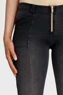 WRUP Denim with Gold Zip - Mid Rise - Flare - Black + Black Stitching