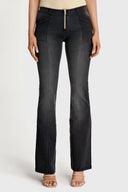 WRUP Denim with Gold Zip - Mid Rise - Flare - Black + Black Stitching