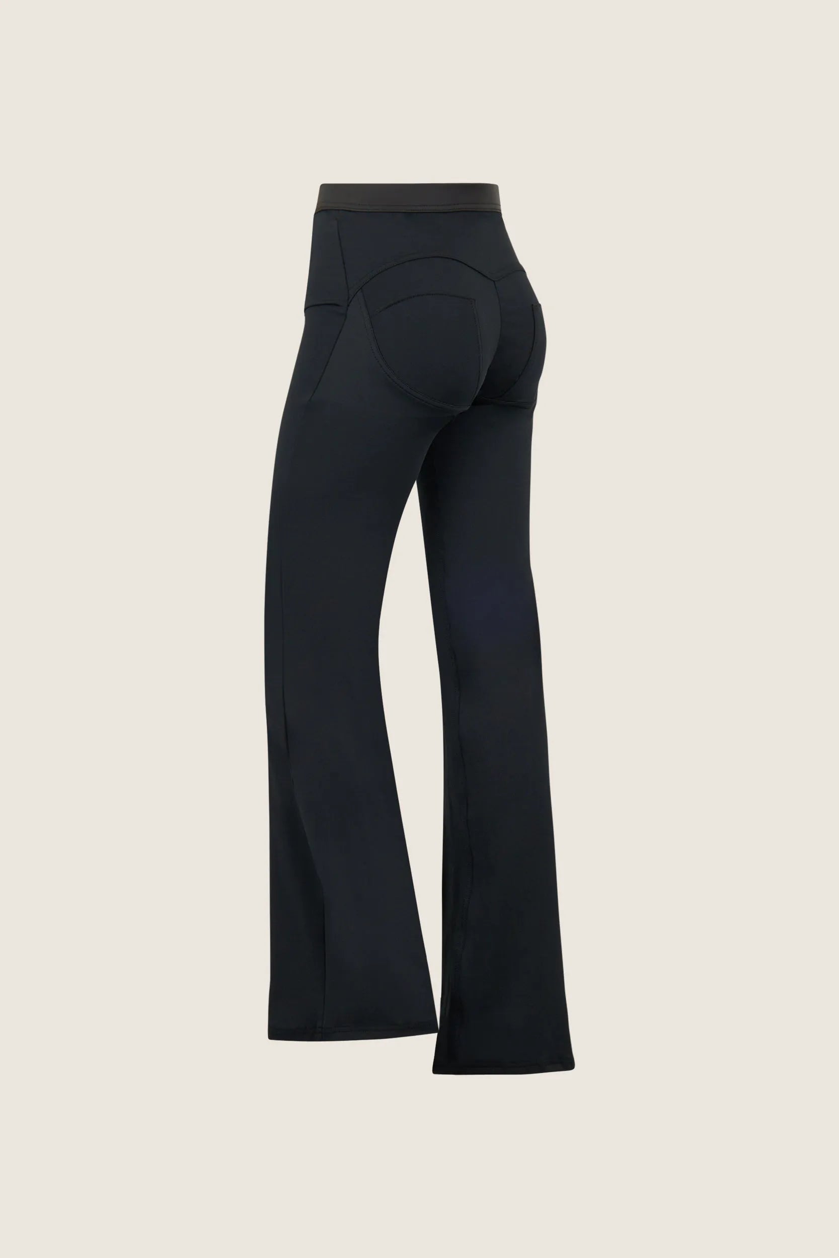 WRUP Fashion with Leather Detail - High Waisted - Wide Leg - Black 2