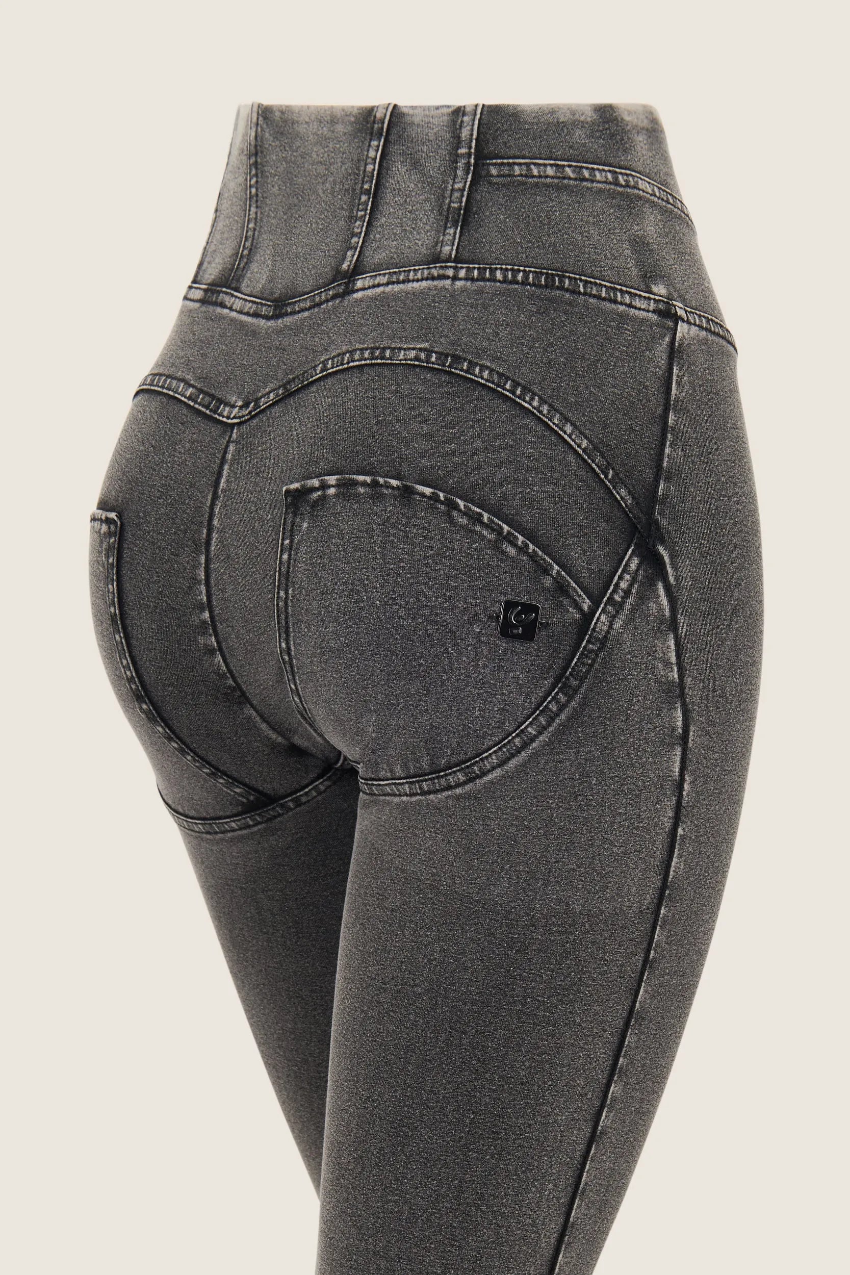 WRUP Denim with Corset detail - High Waisted - Full Length - Dark Grey Denim with Black Stitching 3