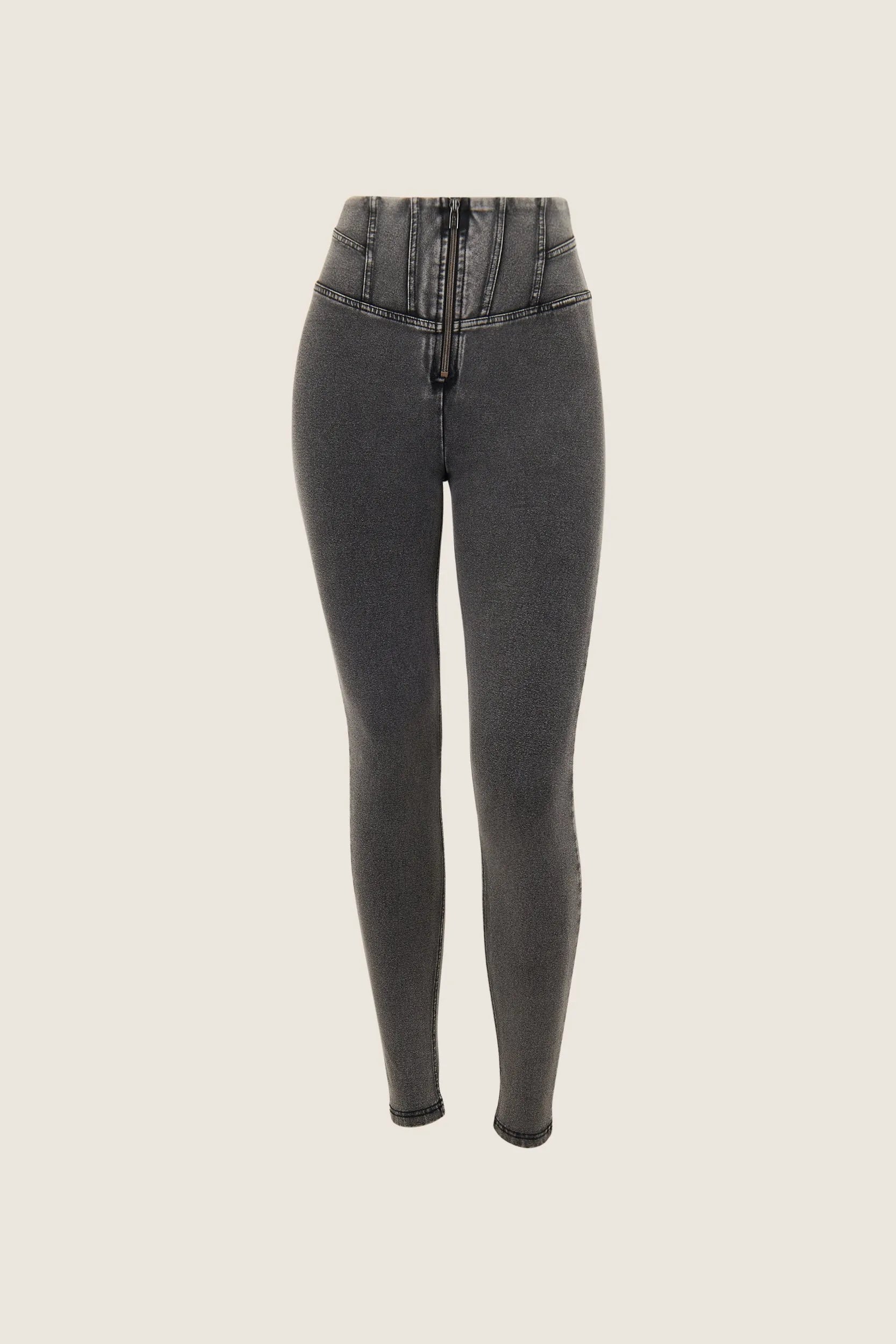 WRUP Denim with Corset detail - High Waisted - Full Length - Dark Grey Denim with Black Stitching 1