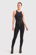 WRUP Military Button Detail Fashion - High Waisted - 7/8 Length - Black