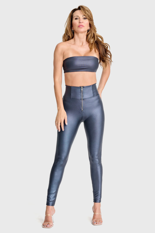 WRUP Luxe Shimmer Pants - Super High Waisted - Full Length - Deep Blue