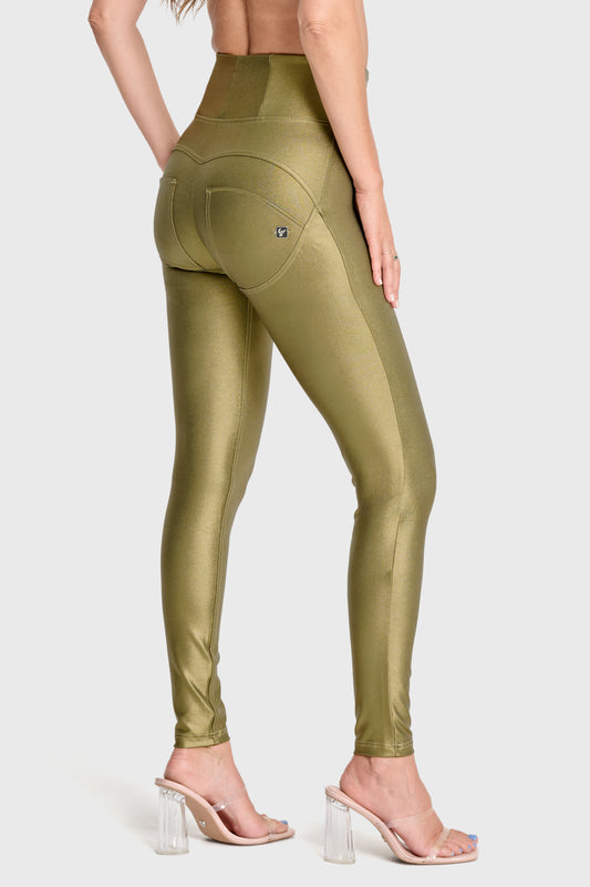 WRUP Luxe Shimmer Pants - Super High Waisted - Full Length - Olive Green