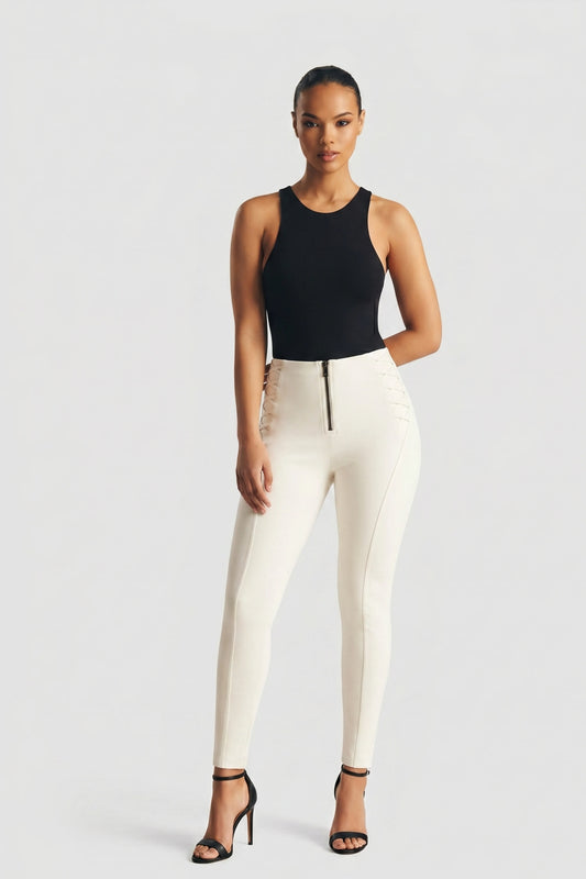 WRUP Fashion Criss Cross Detail - High Waisted - Full Length - Milk White