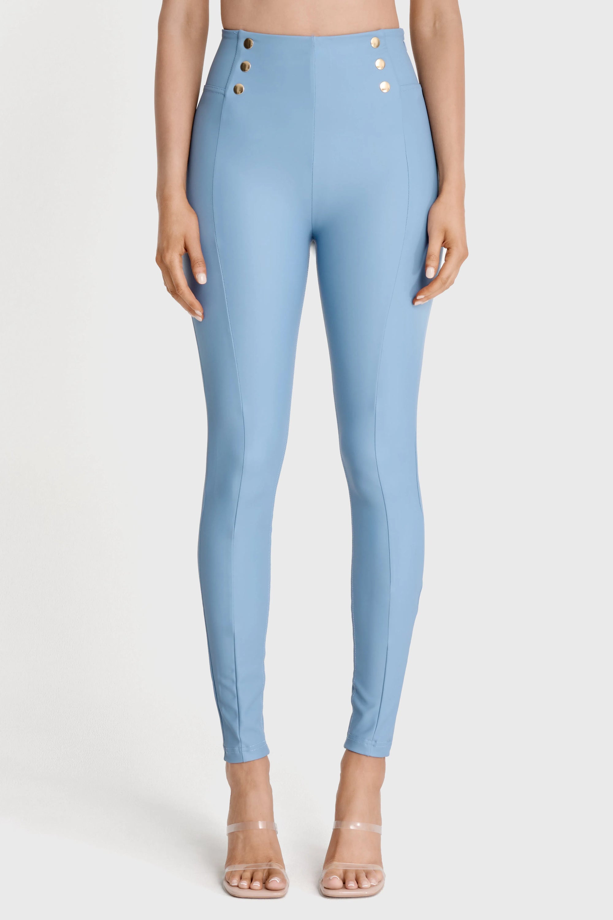 WRUP Faux Leather with Button Detail - Super High Waisted - Full Length - Baby Blue 1