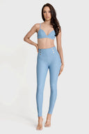WRUP Faux Leather with Button Detail - Super High Waisted - Full Length - Baby Blue