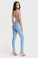 WRUP Faux Leather with Button Detail - Super High Waisted - Full Length - Baby Blue