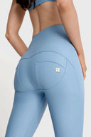 WRUP Faux Leather with Button Detail - Super High Waisted - Full Length - Baby Blue