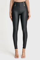 WRUP Faux Leather with Button Detail - Super High Waisted - Full Length - Black