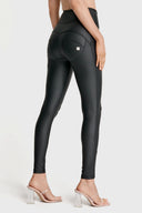 WRUP Faux Leather with Button Detail - Super High Waisted - Full Length - Black