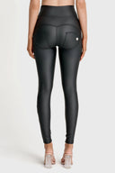 WRUP Faux Leather with Button Detail - Super High Waisted - Full Length - Black