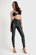 WRUP Faux Leather with Button Detail - Super High Waisted - Full Length - Black