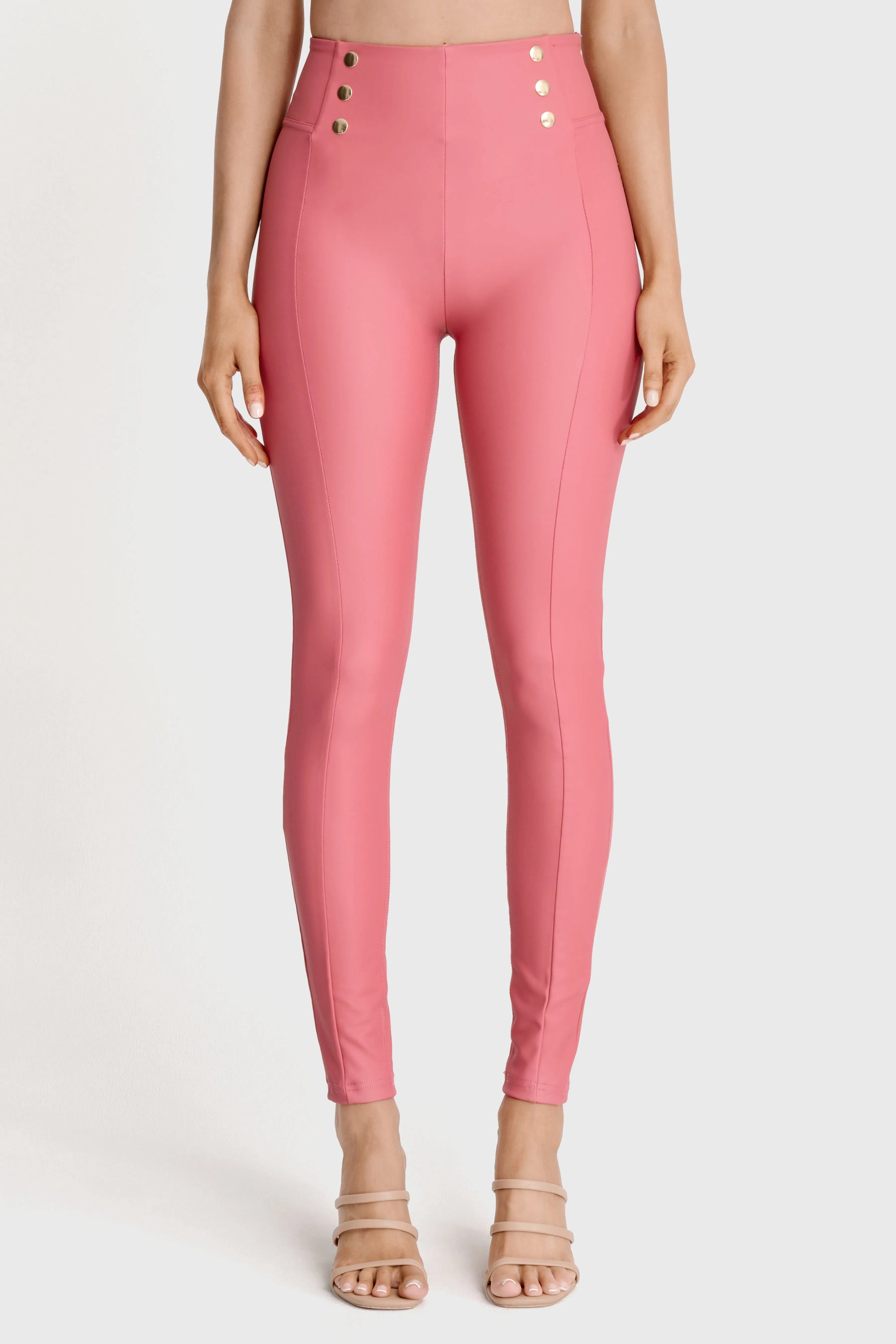 WRUP Faux Leather with Button Detail - Super High Waisted - Full Length - Rosey Pink 1