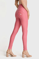 WRUP Faux Leather with Button Detail - Super High Waisted - Full Length - Rosey Pink