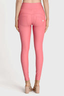 WRUP Faux Leather with Button Detail - Super High Waisted - Full Length - Rosey Pink