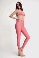 WRUP Faux Leather with Button Detail - Super High Waisted - Full Length - Rosey Pink