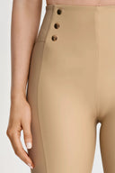 WRUP Faux Leather with Button Detail - Super High Waisted - Full Length - Sand