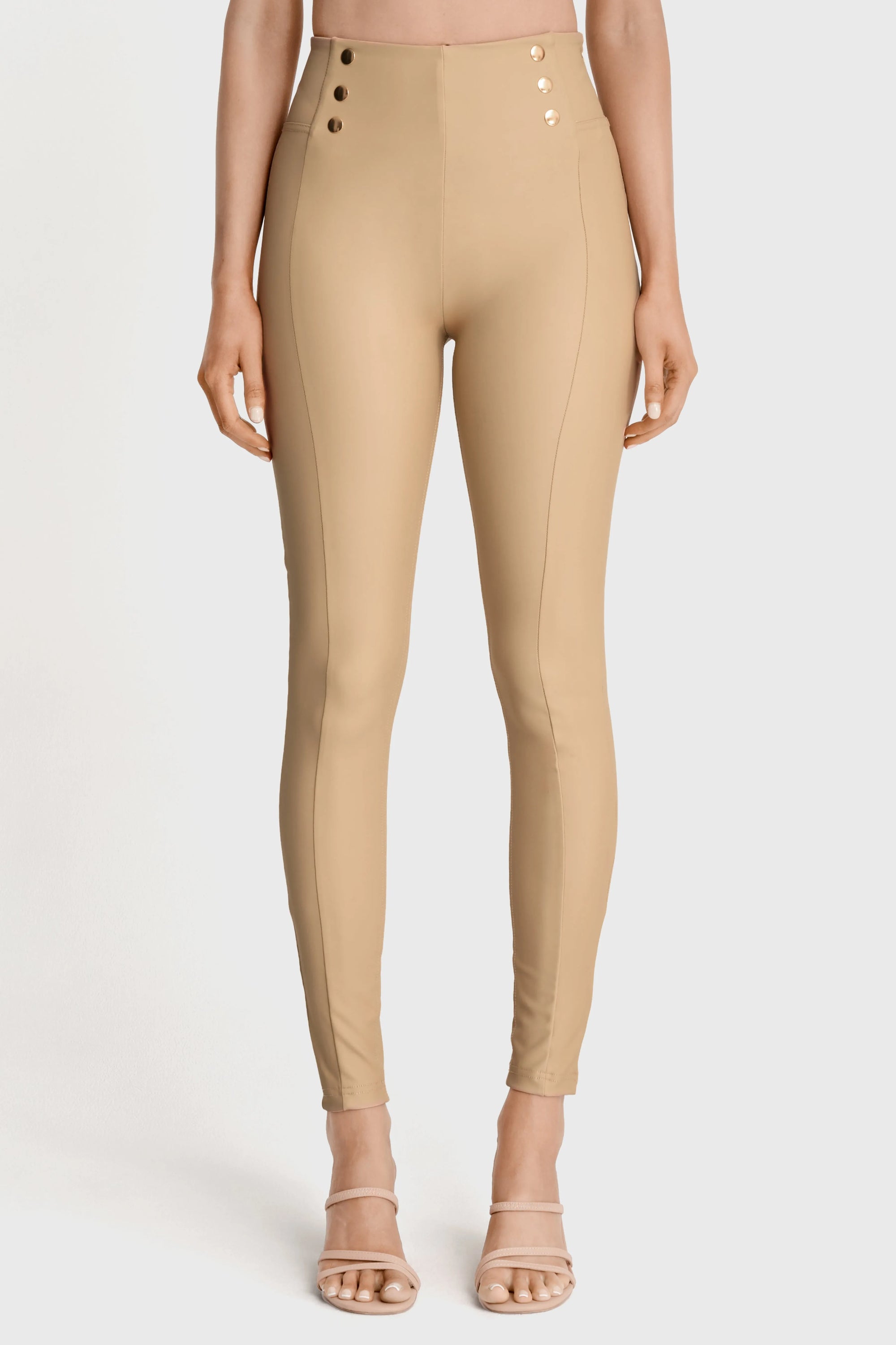 WRUP Faux Leather with Button Detail - Super High Waisted - Full Length - Sand 1