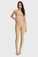 WRUP Faux Leather with Button Detail - Super High Waisted - Full Length - Sand