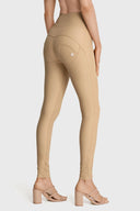 WRUP Faux Leather with Button Detail - Super High Waisted - Full Length - Sand