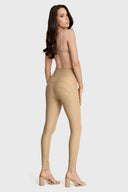 WRUP Faux Leather with Button Detail - Super High Waisted - Full Length - Sand