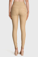 WRUP Faux Leather with Button Detail - Super High Waisted - Full Length - Sand