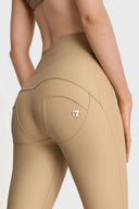 WRUP Faux Leather with Button Detail - Super High Waisted - Full Length - Sand