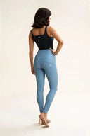 WRUP Faux Leather with Button Detail - Super High Waisted - Full Length - Baby Blue