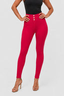 WRUP 3 Button Fashion - Super High Waisted - Full Length - Rose Red