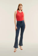 WRUP Denim Flare with Lace Detail - High Waisted - Full length - Dark Blue with Blue Stitching