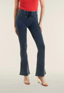 WRUP Denim Flare with Lace Detail - High Waisted - Full length - Dark Blue with Blue Stitching