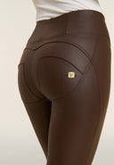 WRUP Faux Leather - High Waisted - 7/8 Length - Chocolate