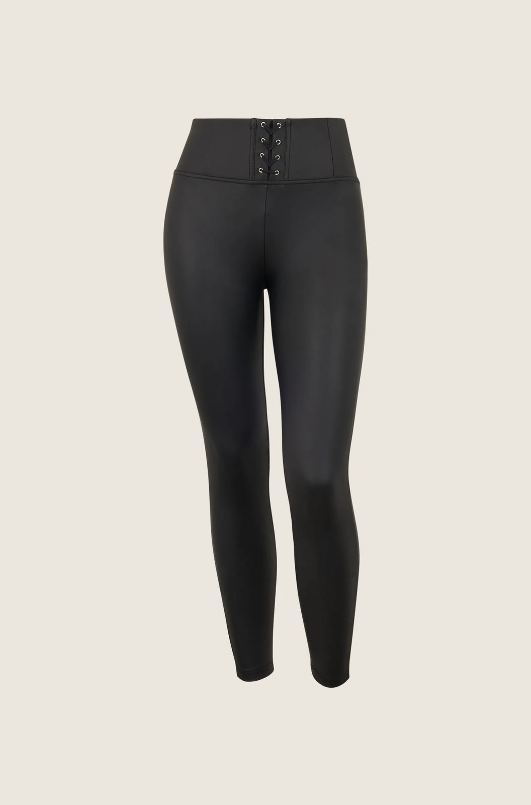 WRUP Faux Leather with Criss Cross Detail - High Waisted - 7/8 Length - Black