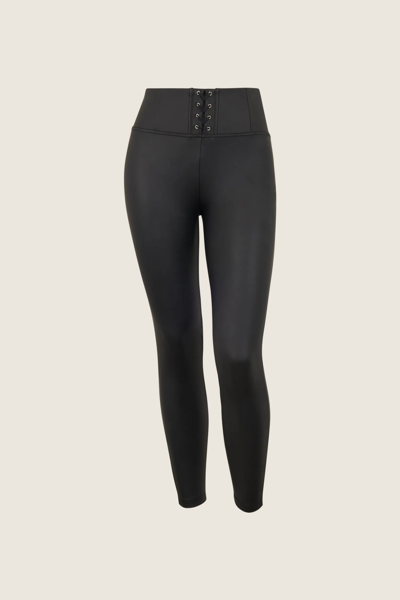 WRUP Faux Leather with Criss Cross Detail - High Waisted - 7/8 Length - Black 1