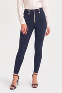 WRUP Military Button Detail Fashion - High Waisted - 7/8 Length - Deep Blue
