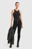 WRUP Military Button Detail Fashion - High Waisted - 7/8 Length - Black