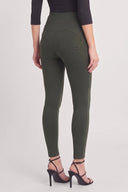 WRUP Military Button Detail Fashion - High Waisted - 7/8 Length - Army Green