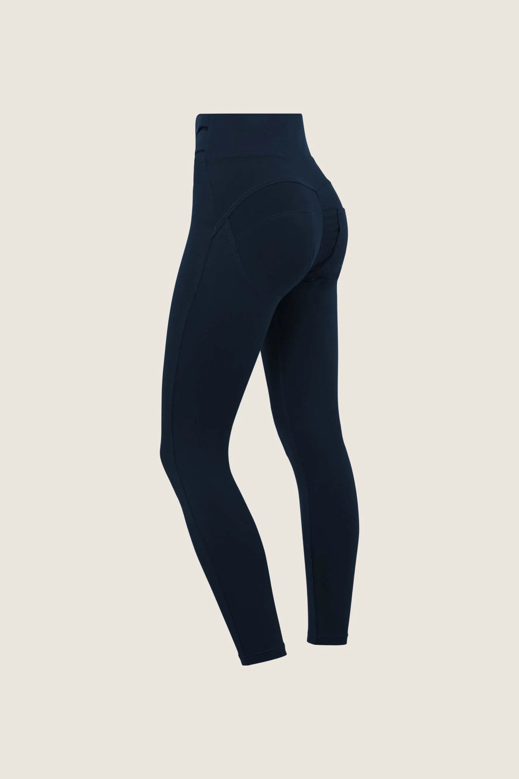 WRUP Fashion Pant with Gold detailing - High Waisted - 7/8 Length - Navy Blue with Blue stitching 2
