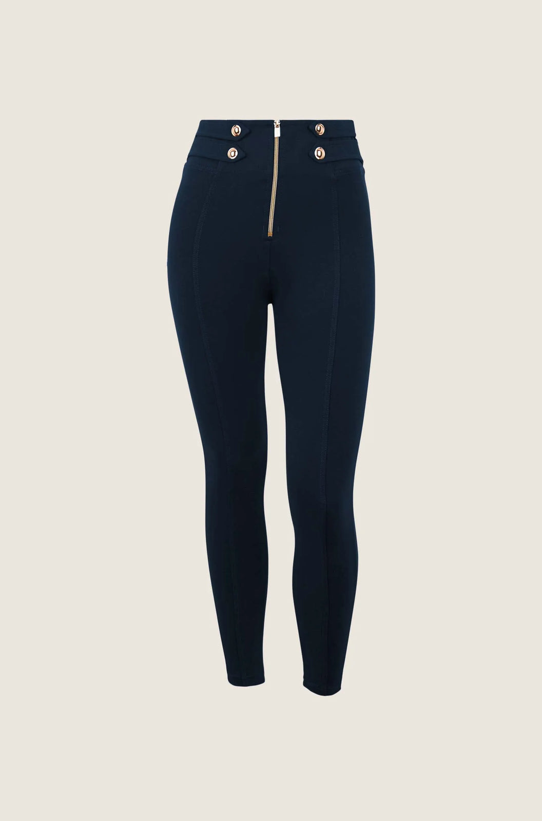 WRUP Fashion Pant with Gold detailing - High Waisted - 7/8 Length - Navy Blue with Blue stitching