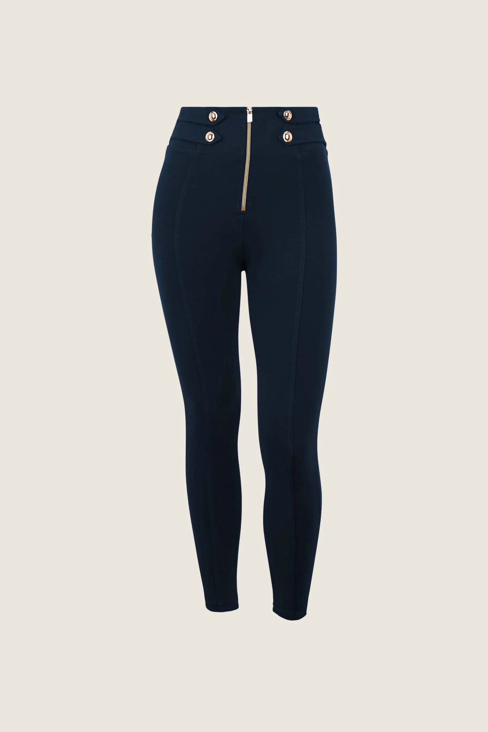 WRUP Fashion Pant with Gold detailing - High Waisted - 7/8 Length - Navy Blue with Blue stitching 1