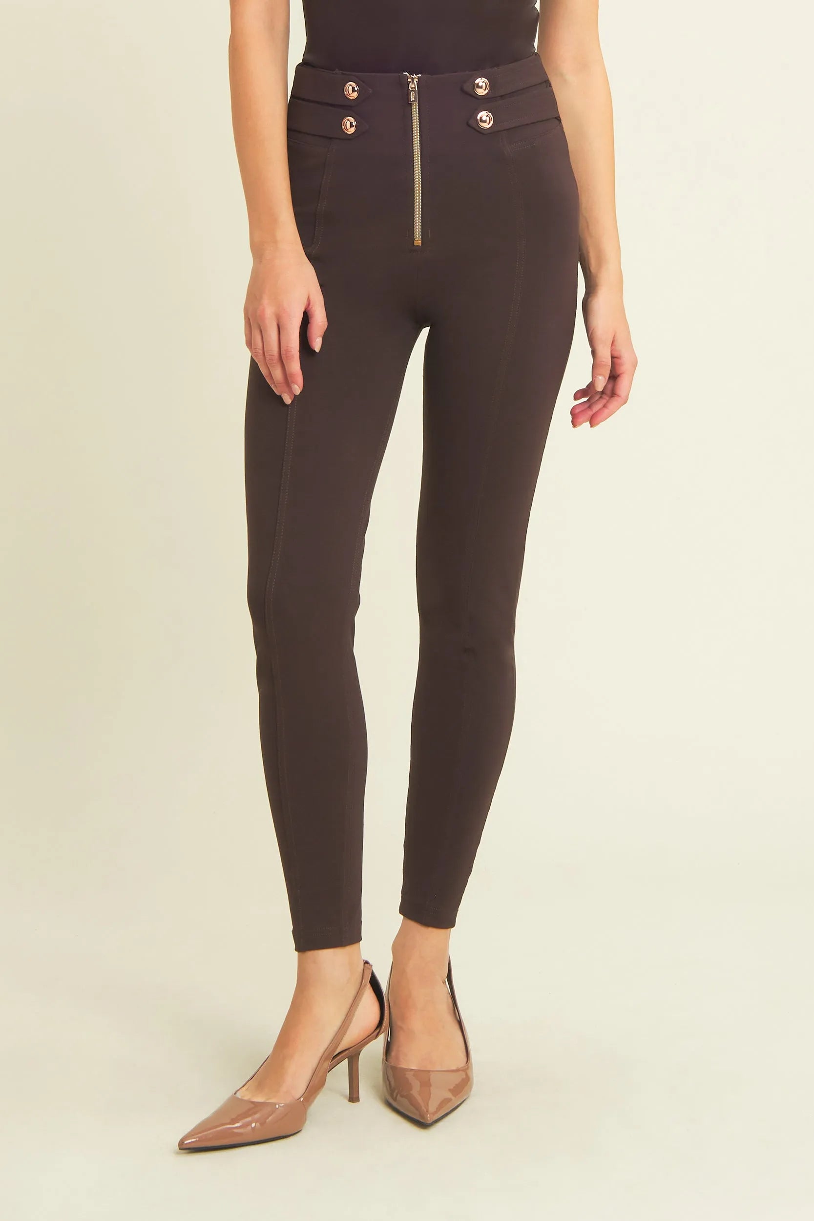WRUP Fashion Pant with Gold detailing - High Waisted - 7/8 Length - Brown with Brown stitching 1