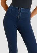 WRUP Denim Sculpted Zip - High Waisted - 7/8 Length - Dark Blue + Blue Stitching