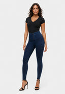 WRUP Denim Sculpted Zip - High Waisted - 7/8 Length - Dark Blue + Blue Stitching